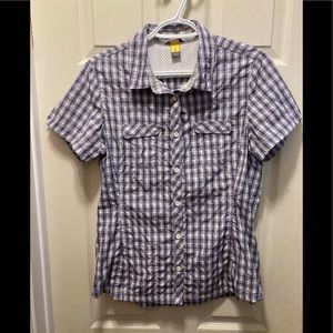 Eddie Bauer ladies purple plaid button down top
